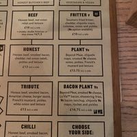 Vegan options  at Honest Burgers - Southbank in South East London