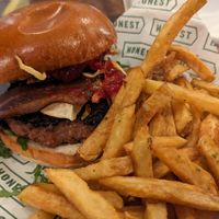 Vegan Christmas burger with camembert, bacon and cranberry sauce at Honest Burgers - Southbank in South East London