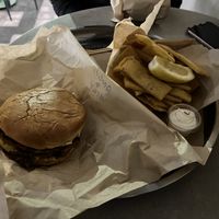 Burger with chickpeas fries  at PLANTE Lab in Catania