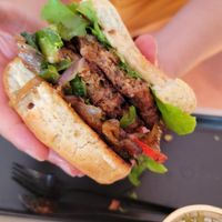 Double patty beyond burger vegan gf bun at Seawiches Lounge Bar in Roatan