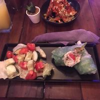 Falafel wrap and Peruvian fries   at Seawiches Lounge Bar in Roatan