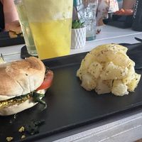 Breakfast sandwich and potatoes   at Seawiches Lounge Bar in Roatan