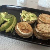 Avocado on mini toasts  at Seawiches Lounge Bar in Roatan
