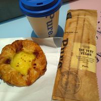 Vegan vanilla Danish, hot wrap, and coffee at LGW - Pure - Gatwick Airport - NT in Horley