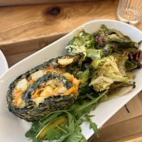 Rotolo di spinaci con patate e verdure, contorno di scarola con le olive e broccoli con formaggio veg  at Rosebymary in Milan