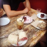 Kimchi wrap, coffee, cakes, and bagel sandwich. at Goodies Berlin - Schivelbeiner Strasse 34 in Berlin