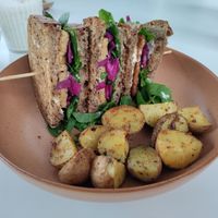 Tempeh club sandwich. Yum! at Salt kafe in Antalya