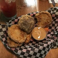 portobello ";clams"; with spicy dipping sauce  at The Hogtown Vegan in Toronto