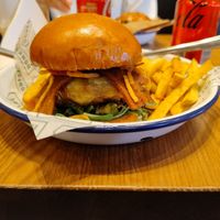 The Bacon Plant Burger with Rosemary fries at Honest Burgers - Leicester Square in London