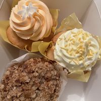 Orange cream cupcake, lemon cupcake, and coffee cake muffin   at Beg Bakery in Scottsdale