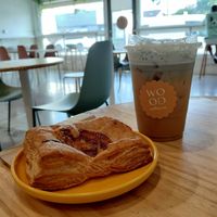 Raspberry danish + Hi Gay at Wood Coffee Co in Long Beach