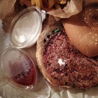 Burger with fries at Future Diner in Yerevan