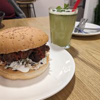 BBQ burger with homemade lemonade 🍋 at Future Diner in Yerevan