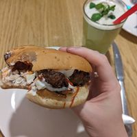 BBQ burger with homemade lemonade 🍋 at Future Diner in Yerevan