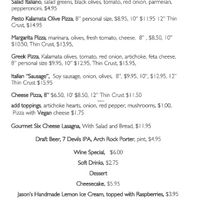 Pizza menu, all vegetarian, vegan cheese option!  at Pacific Blues Natural Cafe & Wine Bar in Bandon
