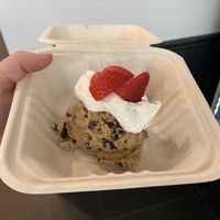 Single scoop of cookie dough with strawberries and cream  at Cinnaholic in Calgary