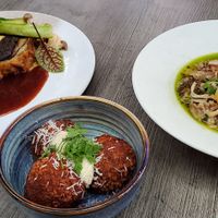 The risotto was tasty .... but it's super small for the price. The balls were nice thought, as was the dish on left. at Nightshade in Vancouver