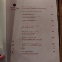 Menu at Gratitude in 
