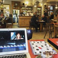 I love the vintage interior with the authentic bistrot tables and chairs! at Café du Nord in Arnay-le-duc