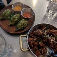 Momos and veggie fritters at Fatt Pundit - Soho in London