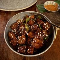 Sticky sesame vegetables - fabulous   at Fatt Pundit - Covent Garden in London