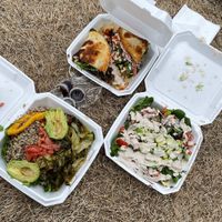 Nachos, Blackened Mushroom Wrap and Collard Greens with Quinoa   at Chef Will The Palate in Huntsville