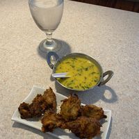 Lentil Soup & Vegetable Pakora  at Indian Bistro in Topeka