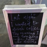 The café's amusing board ☕ (Jan 2022) at Leoni in Malton