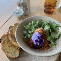 Meatballs (on the menu) with toast  at The Green Canopy in Fitzroy