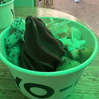 Acai with kiwi, dragon fruit, coconut flakes and strawberry   at Yo-Chi in Surry Hills