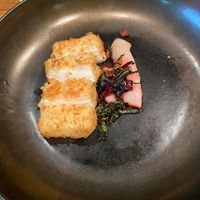 Tofu with chard and confit rhubarb  at White Rabbit in Todmorden