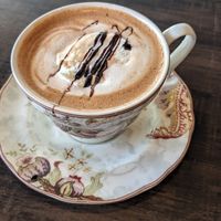 Raspberry latte at Cafe Makario in Everett