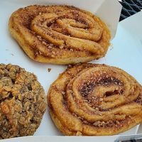 Sticky buns and oatmeal cookie sandwich at Monarch Bakery in Rockford