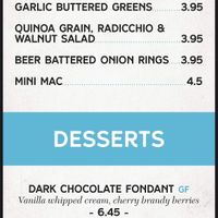 Menu  at The Fountain in Edinburgh