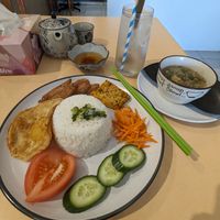 Broken Rice Combo (Cơm Tấm Chay) with Coconut Drink at Easy Vegan in Richmond