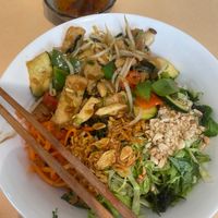 vegan meats rice vermicelli rice bowl at Easy Vegan in Richmond