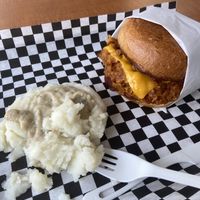 The Barbie with mashed potatoes and gravy   at Cornbread Cafe in Eugene
