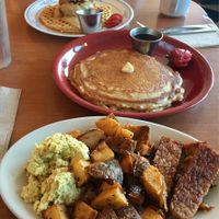 Classic breakfast and chik'n & waffle dish  at Cornbread Cafe in Eugene
