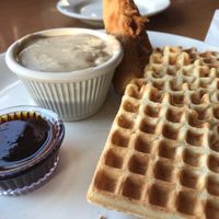 Vegan chicken and waffles at Cornbread Cafe in Eugene