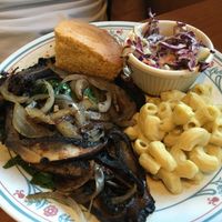 Portobello and Onions, Mac Uncheese, Cornbread at Cornbread Cafe in Eugene