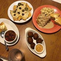 Nachos, chicken& gravy, Mac cheese, hush puppies & chili  at Cornbread Cafe in Eugene