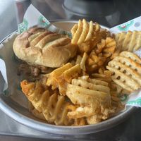 vegan chicken sandwich with fries  at Chi-Kin in Orlando