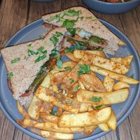 Curry club sandwich with masala fries at 5Tara in Sheffield