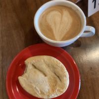 Vegan pot pie and maple syrup oat milk latte  at One World Cafe in Moscow