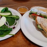 Chickpea salad sandwich and a seasonal salad at One World Cafe in Moscow