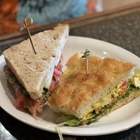 Chickpea salad sandwich and tofu salad sandwich. (Split with my mom so there’s half of each in the picture.)  at One World Cafe in Moscow