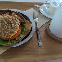 With coffee and oat milk at 395 Bakery in Seoul