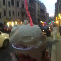 soy strawberry and soy vanilla in a €5 cup :)  at Il Gelatone in Rome