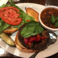 Vegan burger with vegan chili! Absolutely delicious! at Green Truck Pub in Savannah