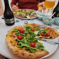 2 pizzas, 4 beers, 2 starters 45 euro at Prima Pizza in Lisbon
